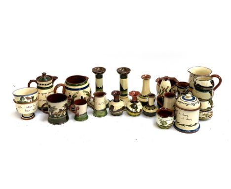 A quantity of Torquay pottery, to include a pair of candlesticks, 18cmH; Winchcombe; Longpark; Watcombe etc