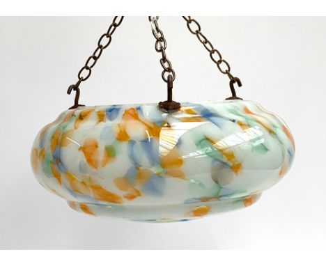 A mid century coloured and milk glass hanging light shade, approx. 27cm wide 