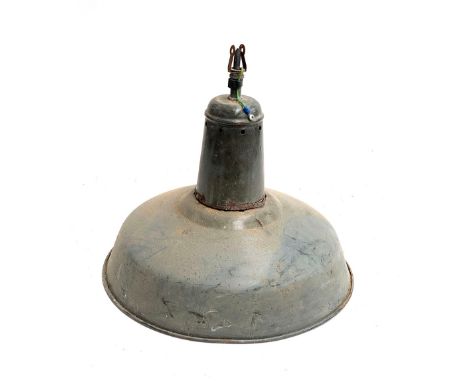 A vintage enamel industrial lightshade (af), 41cmD 