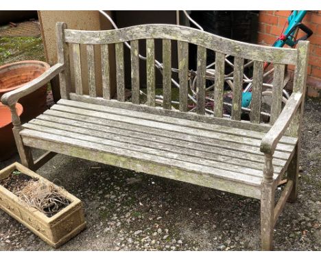 A slatted teak bench, 147cmL 