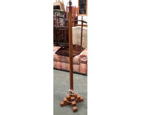 An art deco style oak standard lamp, square tapered column on a stepped base, approx. 146cmH to base of fitting 