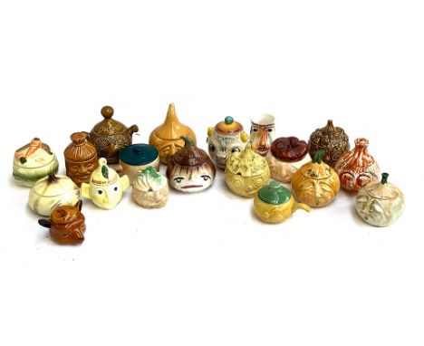 A lot of 19 vintage vegetable face lidded jars to include Sylvac, Price Kensington etc 