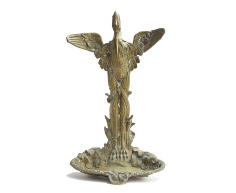 A late 19th century Aesthetic movement brass stick stand in the form of a crane, 55cm high 