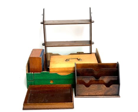 A mixed lot to include small wall shelf, letter rack, vintage Haxyes letter rack etc 