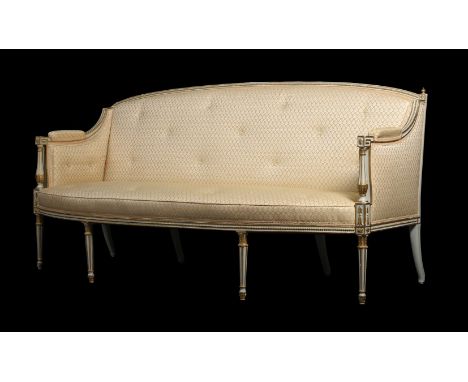 An early 20th century painted and parcel gilt sofa in Regency style, 195x76x91cmH 