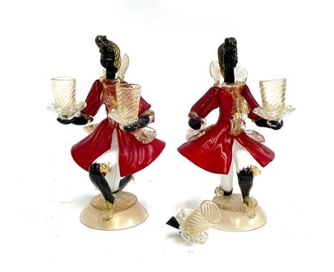 A pair of Italian murano glass figural candlestick holders, one af, 21.5cmH 
