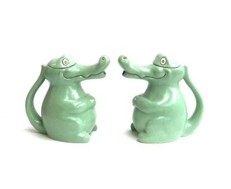 A pair of vintage Carlton Ware green novelty teapots in the  shape of an alligator/crocodile 