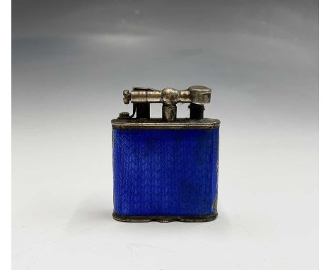 A Dunhill Unique silver blue enamelled cigarette lighter hallmarked London 1925 Max ht 53mm 71gm