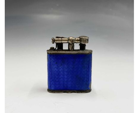 A Dunhill Unique silver blue enamelled cigarette lighter hallmarked London 1925 Max ht 53mm 71gm