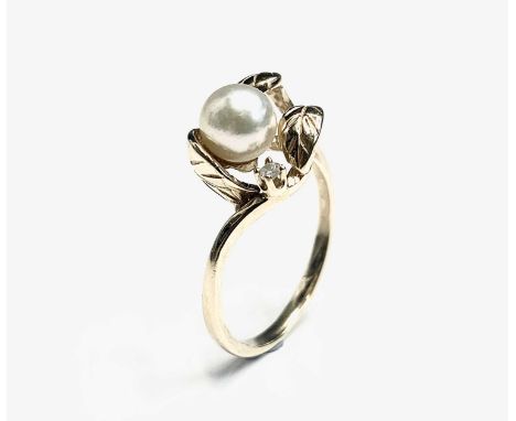A14ct gold pearl and diamond set ring 3.5gmCondition report: Size N