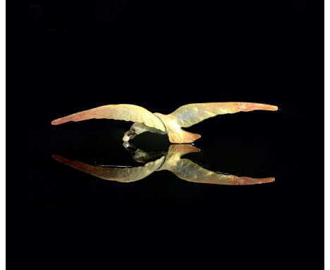 A French silver and enamel seagull brooch with a pearl in its beak and with cabochon eyes Marked Sterling Depose makers mark 