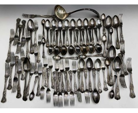 A Kings Pattern harlequin canteen of top quality, some crested, some plain and some monogrammed. Comprising:- A soup ladle, 2