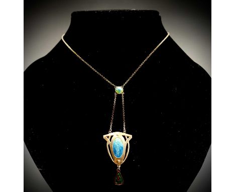 A Charles Horner enamelled silver pendantCondition report: There is chipping to the enamel on the small shield shaped drop