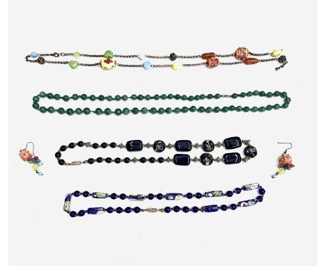 Venetian glass necklaces and earrings and a jade necklace