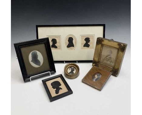 A miniature, indistinctly signed, a pencil portrait miniature of a seated gentleman, together with six silouhettes