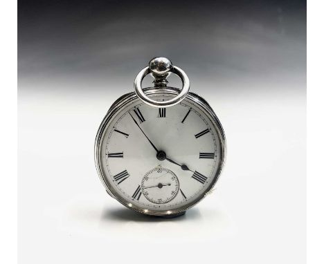 A late Victorian key wind open faced silver pocket watch, with Fogg's patent movement, hallmarked Chester 1876.Condition repo