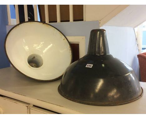 Pair of industrial enamelled light shades