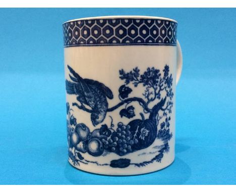 A Worcester, circa 1775-1780, 'Pecking Parrot' tankard, decorated with marks in under glaze blue, 11cm high