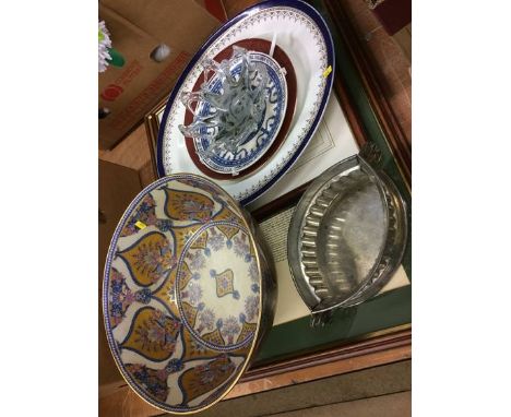 An Oriental bowl, mould, plates and print of 'Magna Carta'