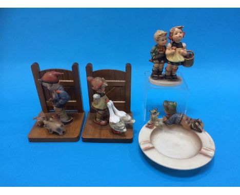 A pair of Hummel bookends, an ashtray etc.