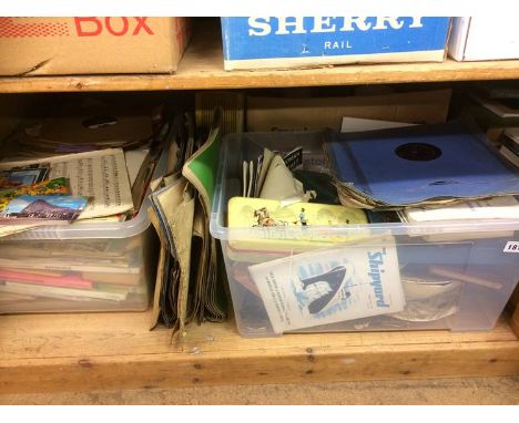 A shelf of miscellaneous, including records and china