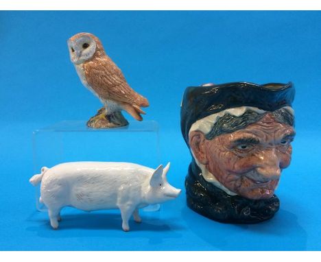 A Royal Doulton character jug 'Granny', a Beswick 'Pig' and an 'Owl' (3)