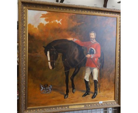 Nick Upton, after Louis Desanges, oil on canvas, portrait of William Drogo Montagu Viscount Mandeville, with his horse, 35ins