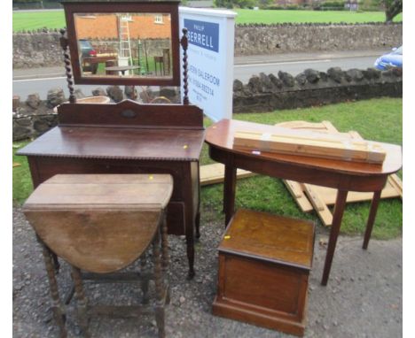 A collection of furniture to include dressing table, D end table, box commode etc