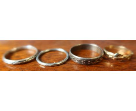 A small 9ct gold ring, weight 1.2g, and three other rings