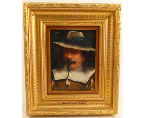 David Wood Haddon, oil on canvas, portrait of a cavalier, 7.75ins x 6ins