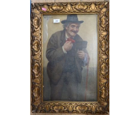 M Garinei, oil on canvas, portrait of an old man, 21ins x 12.5ins, together with three other pictures