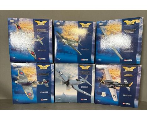 A selection of six Diecast model aeroplanes from the Corgi Aviator Archive collection 