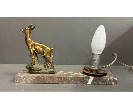 Art Deco lamp base on marble plinth with metal dear.