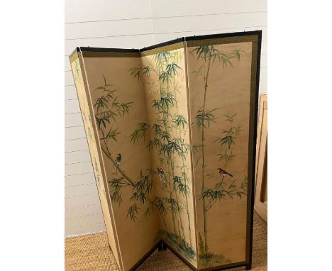 Four panel silk screen decorated with tropical decorated with tropical birds and foliage (H184cm W45cm each panel)