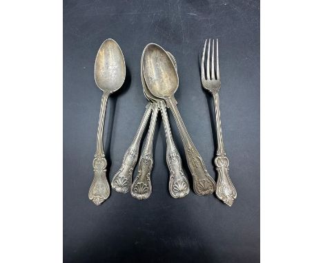 A selection of hallmarked silver flatware including three matching Georgian teaspoons makers mark M&amp;R, approximate total 