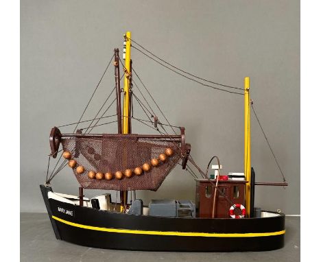 A wooden painted scale model fishing boat, The Mary Jane 