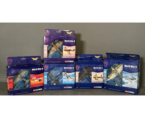A selection of five Corgi Diecast model aeroplanes from the Aviator Archive collection 