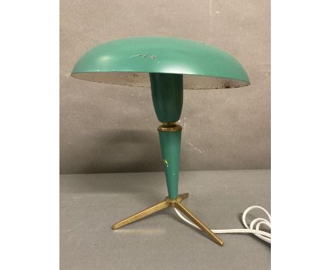 A midcentury green tripod lamp 'Bijou' by Louis Klaff for Phillips circa 1950. AF
