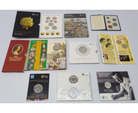 Collection of modern commemorative coins and coin sets; Royal Mint pre-decimal coin collection, 1987 brilliant uncirculated t