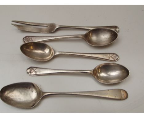4 silver tea spoons and a fork