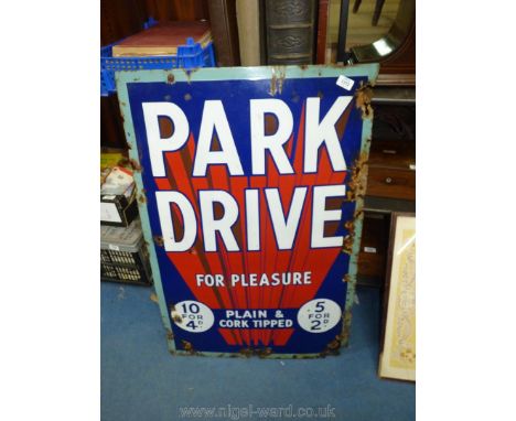 A large original Enamel Sign 'Park Drive For Pleasure'. 36" x 24".