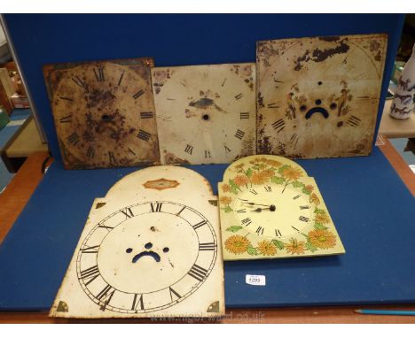 Four enamelled longcase clock Faces plus a Quartz clock face.