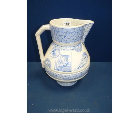 A 'Christopher Dresser' Old Hall Pottery large water jug in Aesthetic style, light blue landscape and seascape scenes with ex