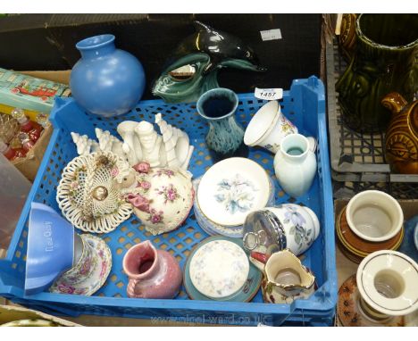 A quantity of miscellaneous china including; Wegwood Jasperware, Royal Worcester egg coddler, Hornsea vase, Poole pottery, et