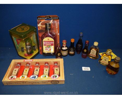 A quantity of miniatures including Drambuie, Martell, Bells, Glenfiddich, plus a Dimple Scotts Scotch whisky etc.