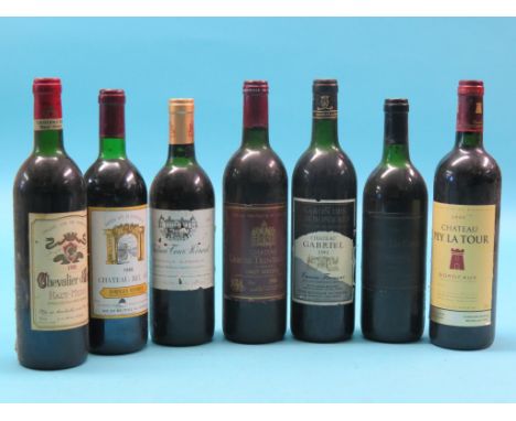 Seven bottles of Bordeaux red wine, 1986-2005, all 75cl.