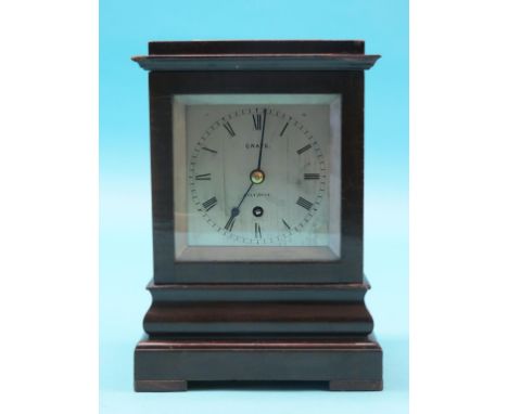 An early 19th century mantel clock, square, silvered dial signed Crate, London, timepiece movement with fusee, with pendulum 