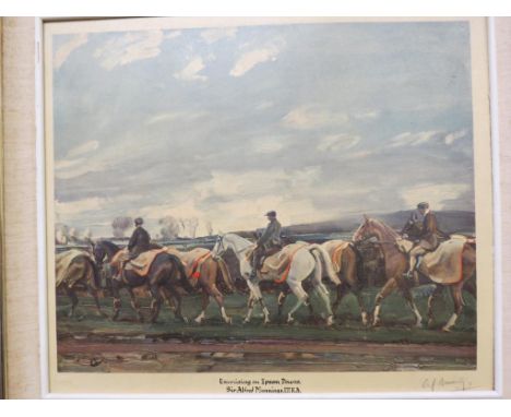 After Sir Alfred Munnings - signed print, Exercising on Epsom Downs, Fine Art Guild stamp, signed in pencil on mount, 16 x 19