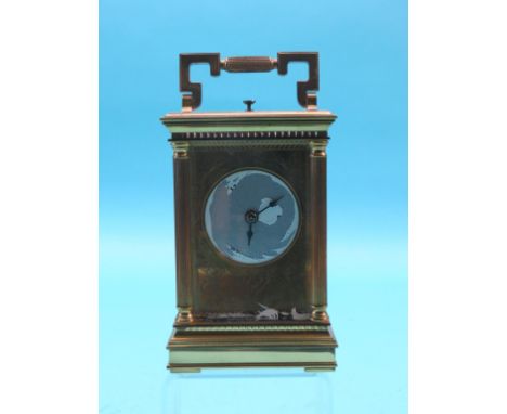 A Charles Frodsham brass hour-repeating carriage clock, with badly damaged enamelled dial within engraved brass surround, mov