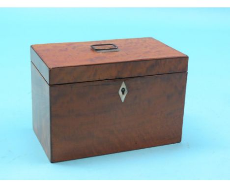 A Sheraton-period satinwood tea caddy, rectangular with lozenge escutcheon and original key, circa 1790, 7.25in. wide 